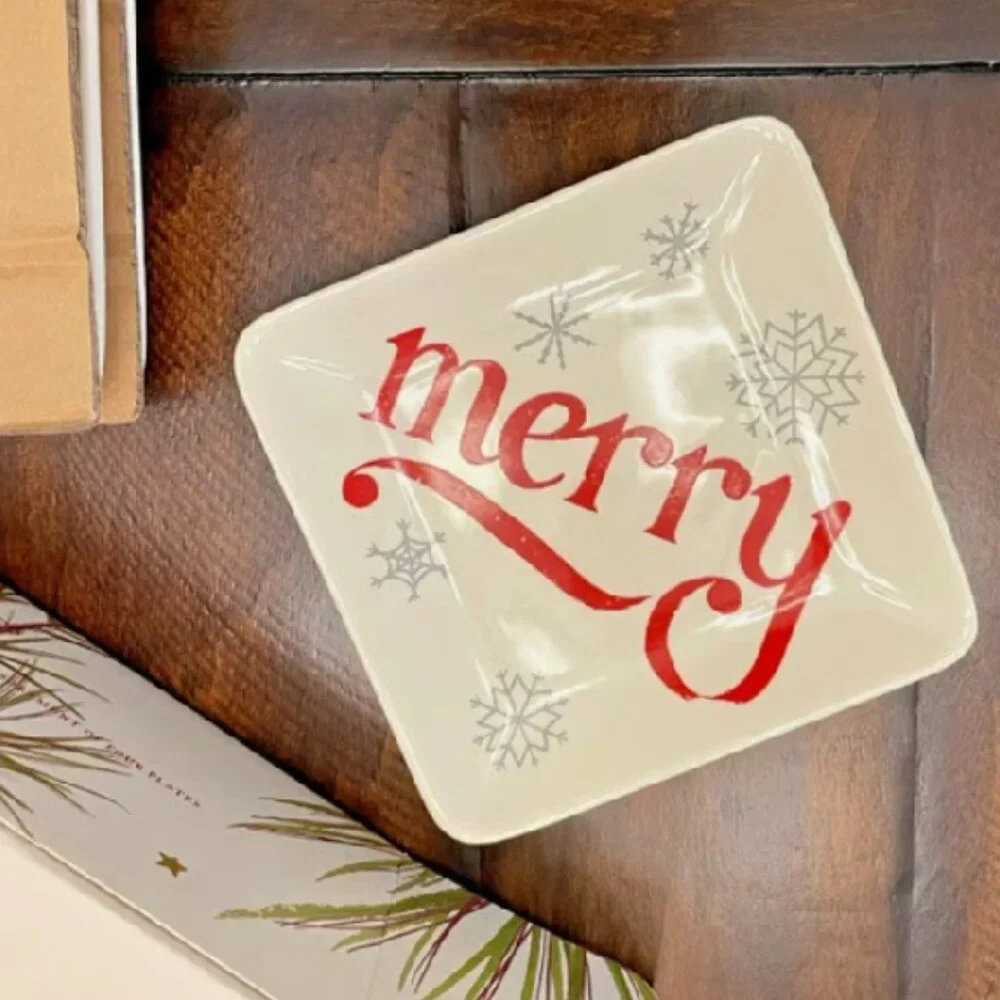 NEW S4 Pottery Barn 'Tis The Season Appetizer Plates | Holiday Snack Plate Set